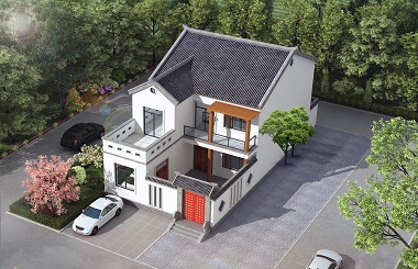 徽派二层自建房屋设计图，带有小院子
